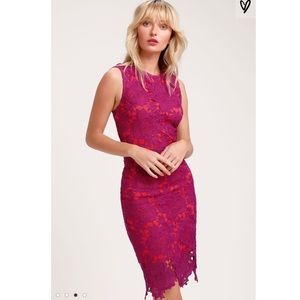 Lulus Red and Magenta Lace Midi Dress